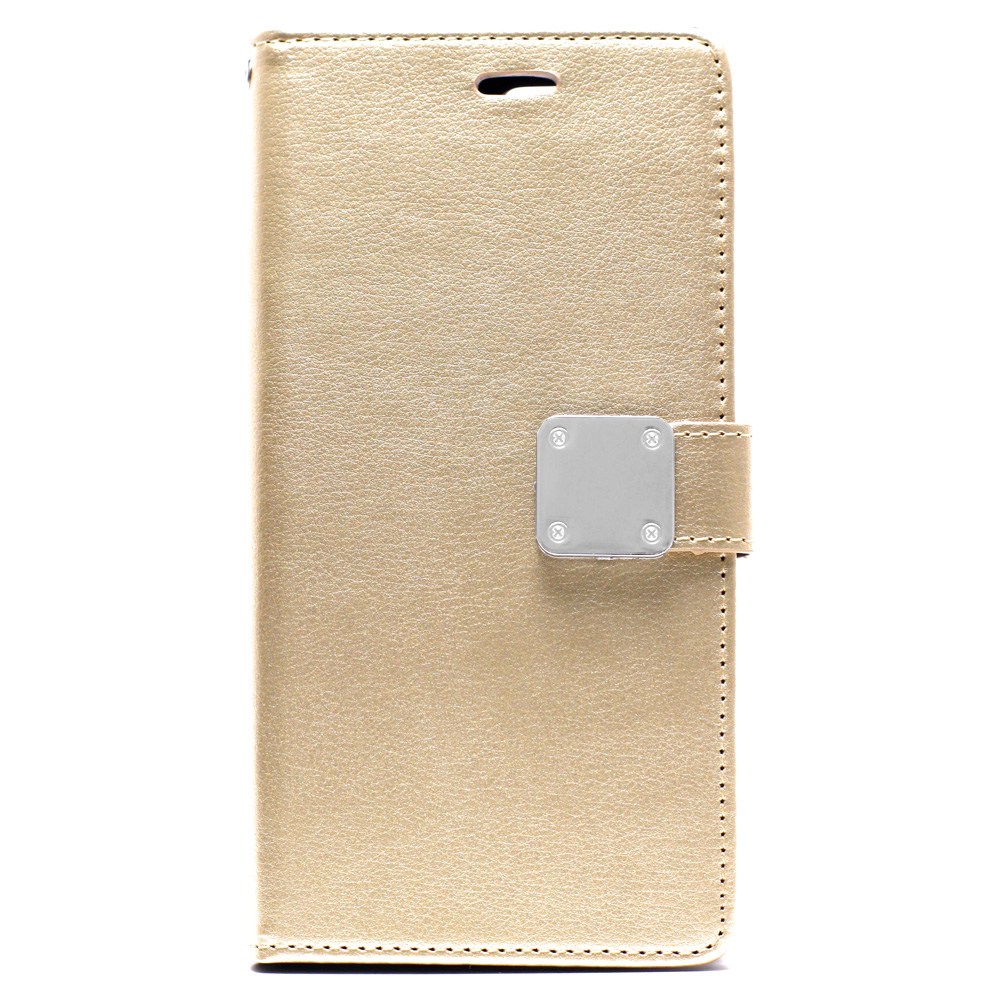 iPhone SE 2020 / 8 / 7 Multi Pockets Folio Flip Leather WALLET Case with Strap (Champagne Gold)